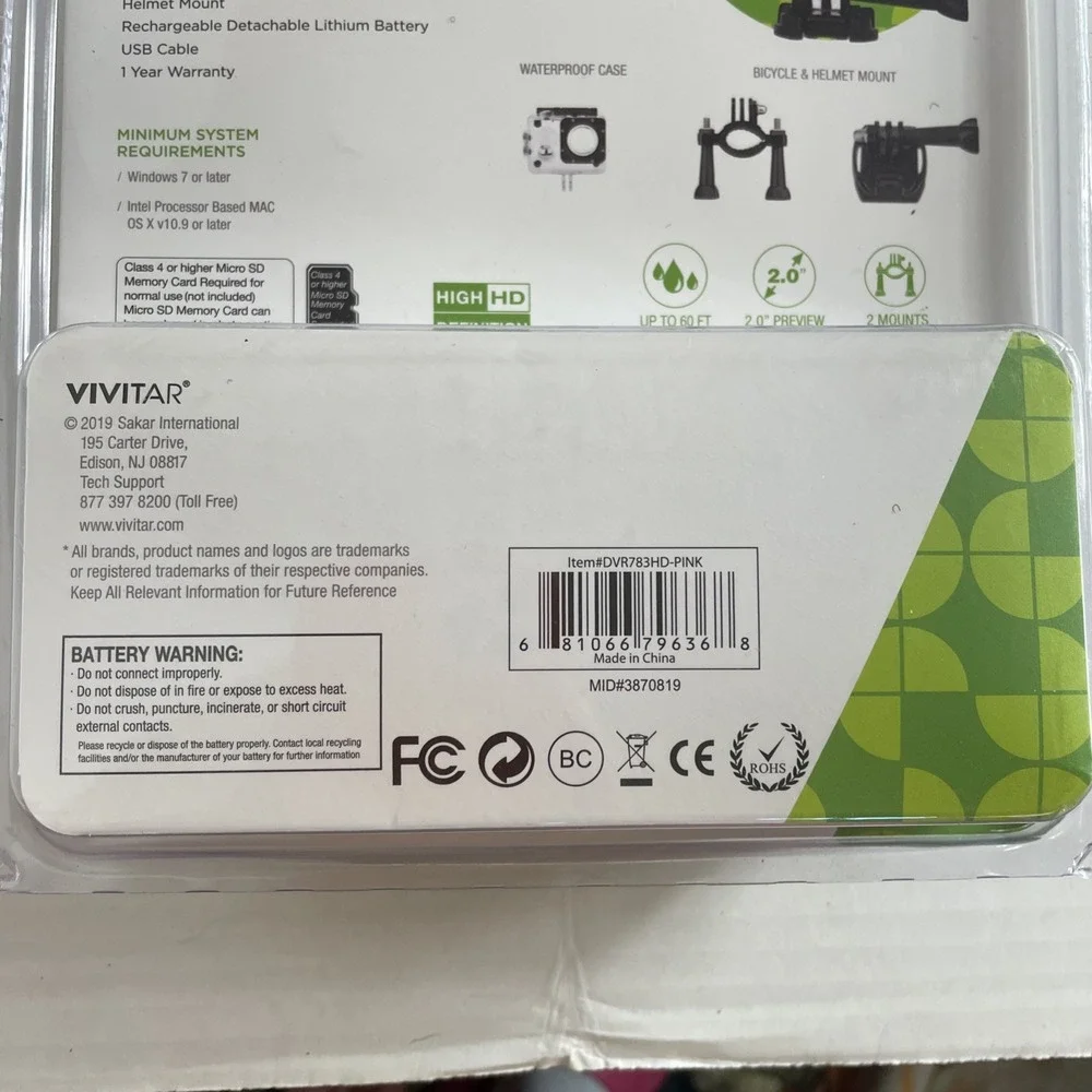VIVITAR HIGH DEFINITION ACTION WATERPROOF VIDEO CAMERA + 2 MOUNTS 2.0